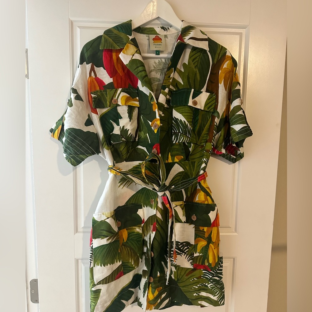 Farm Rio linen shirt Dress size small tie waist